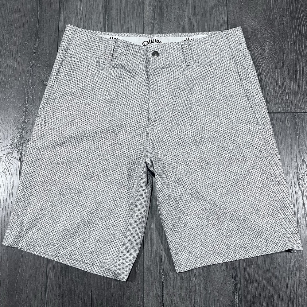 Callaway Mens Golf Shorts 32x9 Gray Geometric Chino Flat Front Birdie Eagle